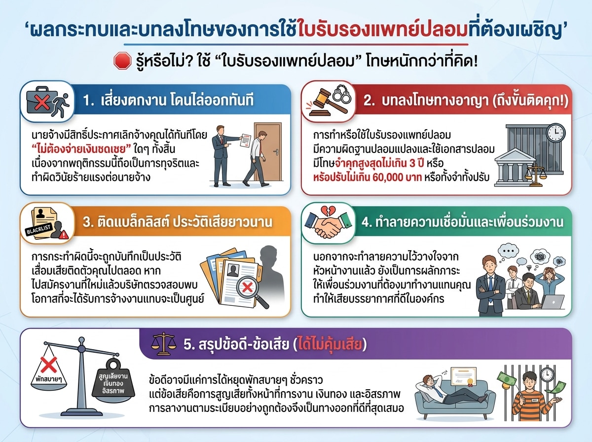 ผลกระทบและบทลงโทษของการใช้ใบรับรองแพทย์ปลอมที่ต้องเผชิญ