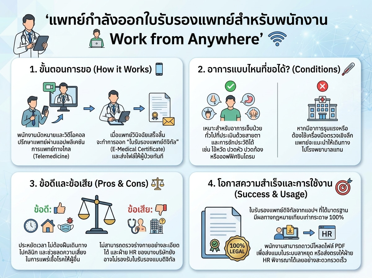แพทย์กำลังออกใบรับรองแพทย์สำหรับพนักงาน Work from Anywhere
