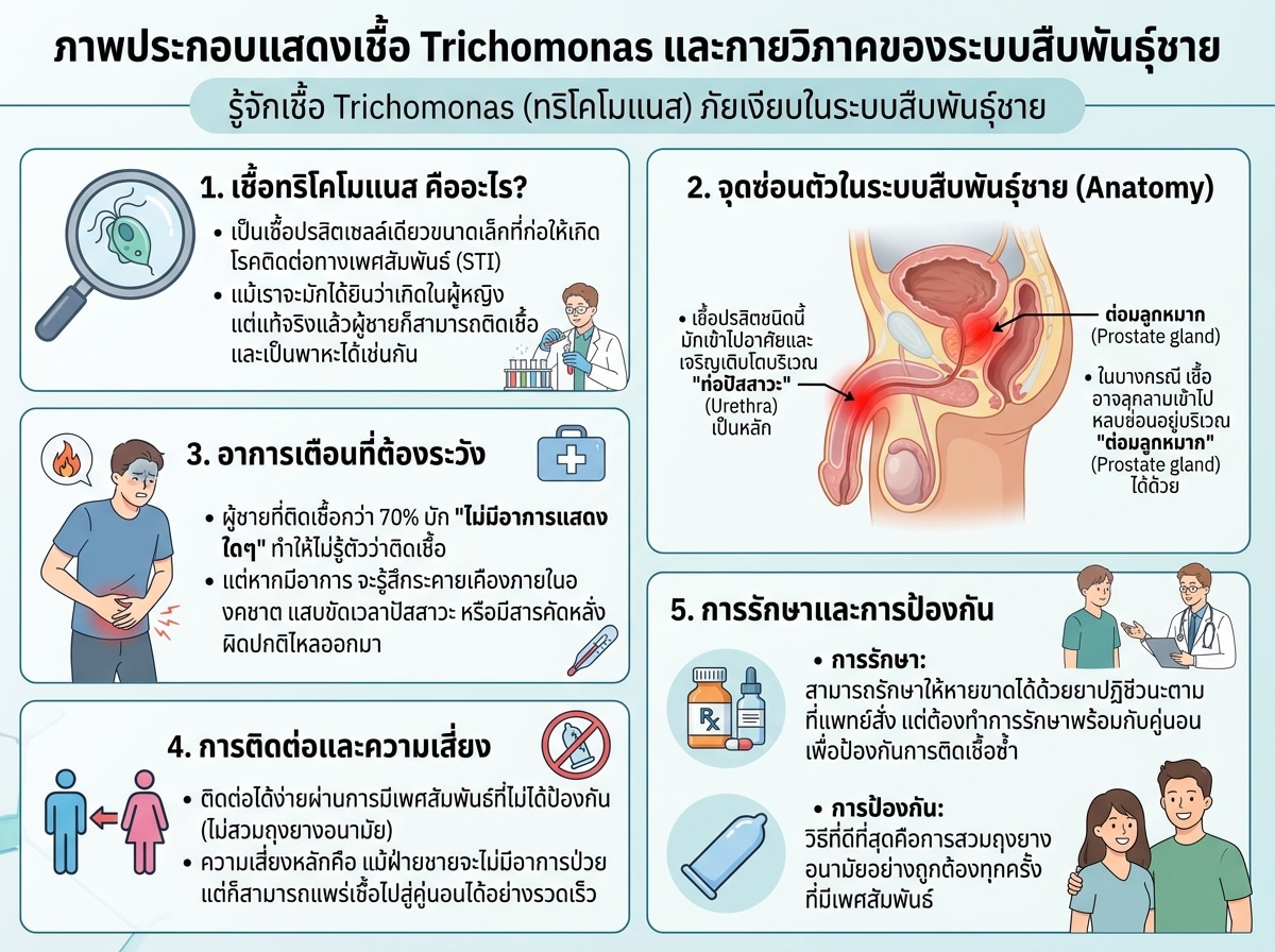 ภาพประกอบแสดงเชื้อ Trichomonas และกายวิภาคของระบบสืบพันธุ์ชาย