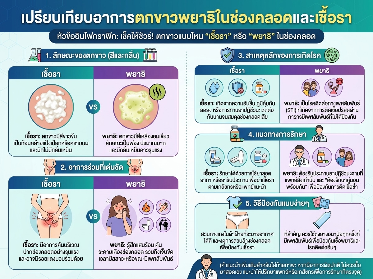 เปรียบเทียบอาการตกขาวพยาธิในช่องคลอดและเชื้อรา