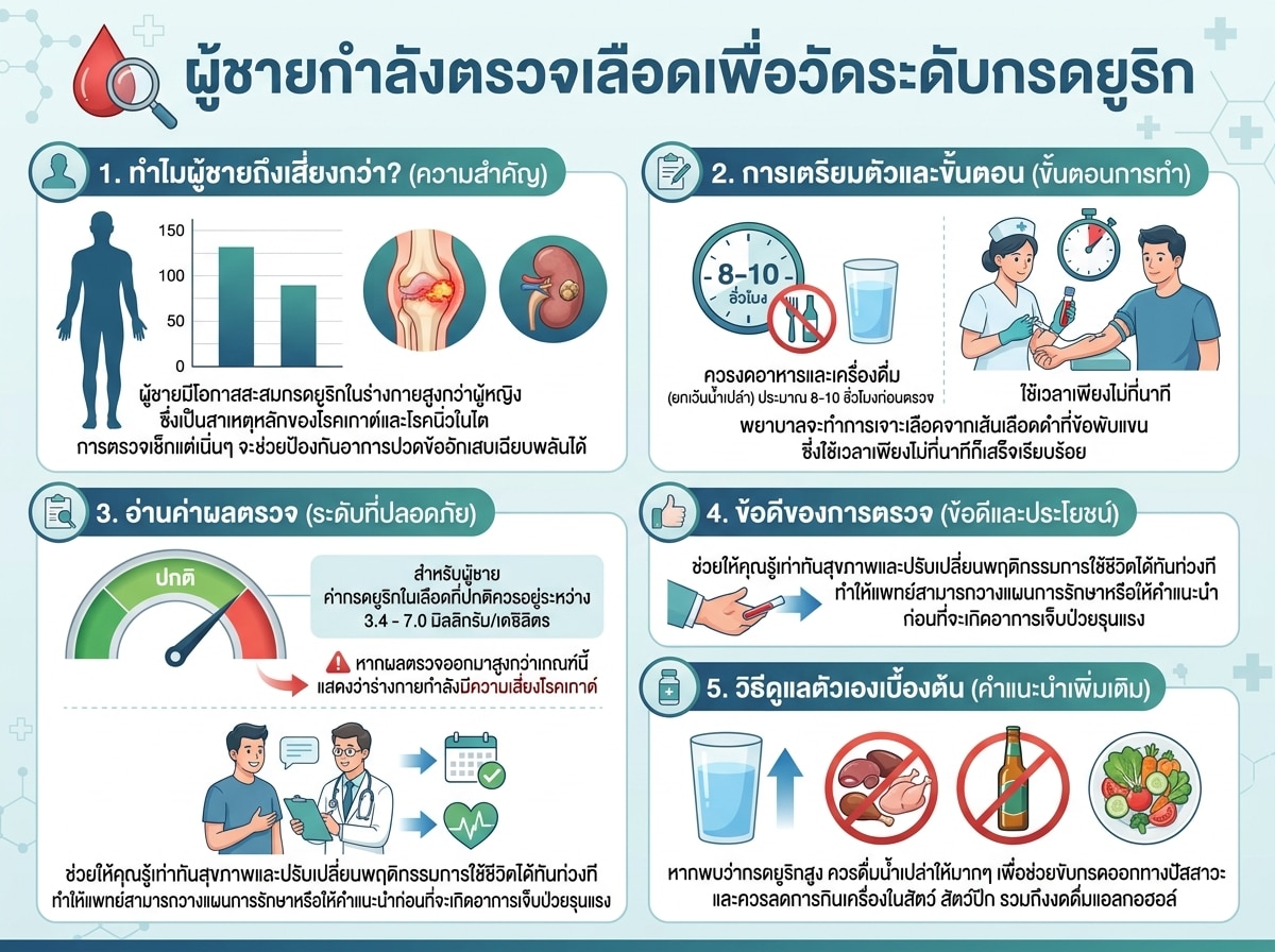 ผู้ชายกำลังตรวจเลือดเพื่อวัดระดับกรดยูริก