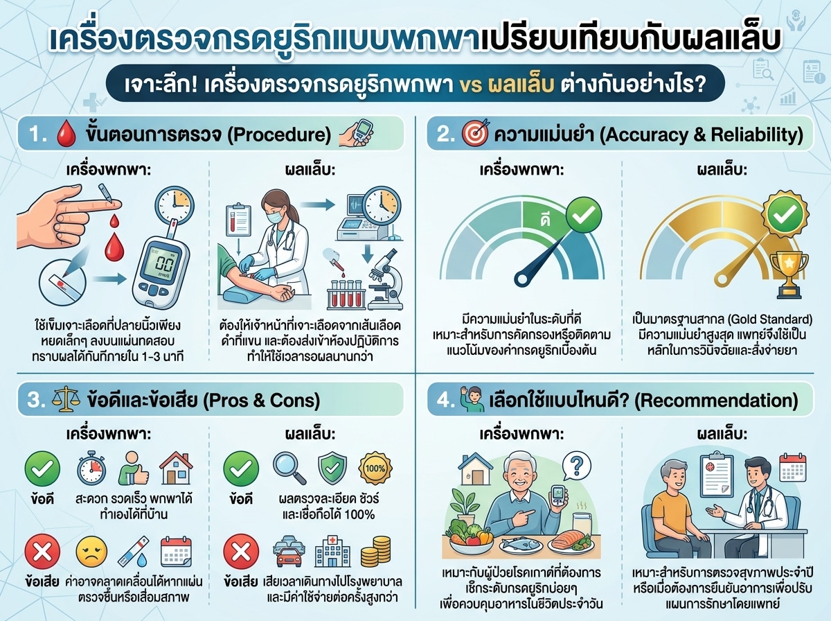 เครื่องตรวจกรดยูริกแบบพกพาเปรียบเทียบกับผลแล็บ