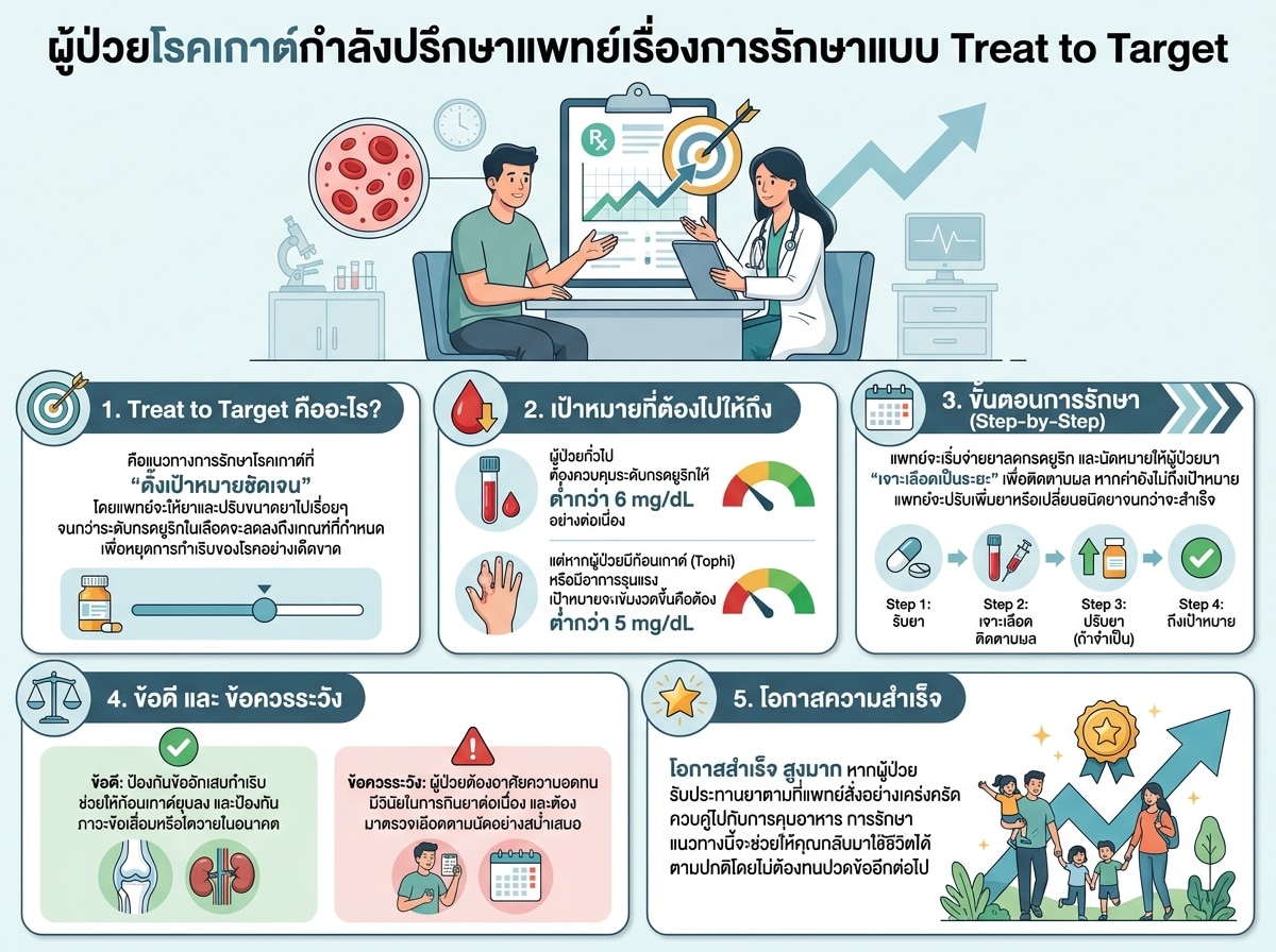 ผู้ป่วยโรคเกาต์กำลังปรึกษาแพทย์เรื่องการรักษาแบบ Treat to Target