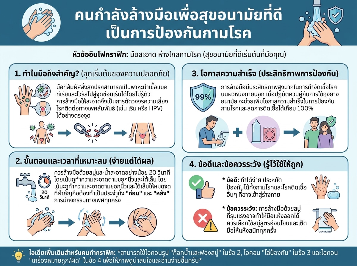 คนกำลังล้างมือเพื่อสุขอนามัยที่ดี เป็นการป้องกันกามโรค