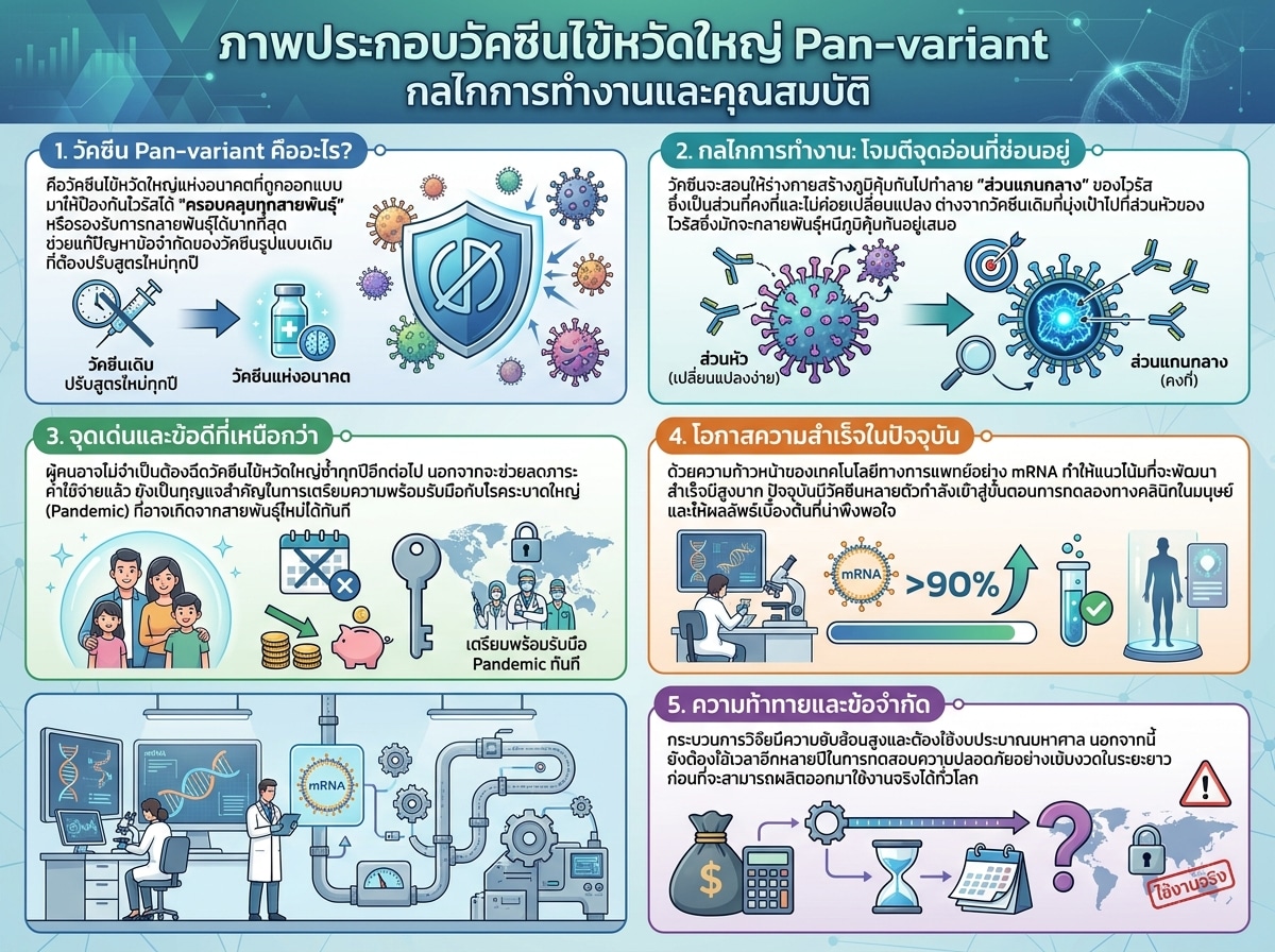 ภาพประกอบวัคซีนไข้หวัดใหญ่ Pan-variant กลไกการทำงานและคุณสมบัติ