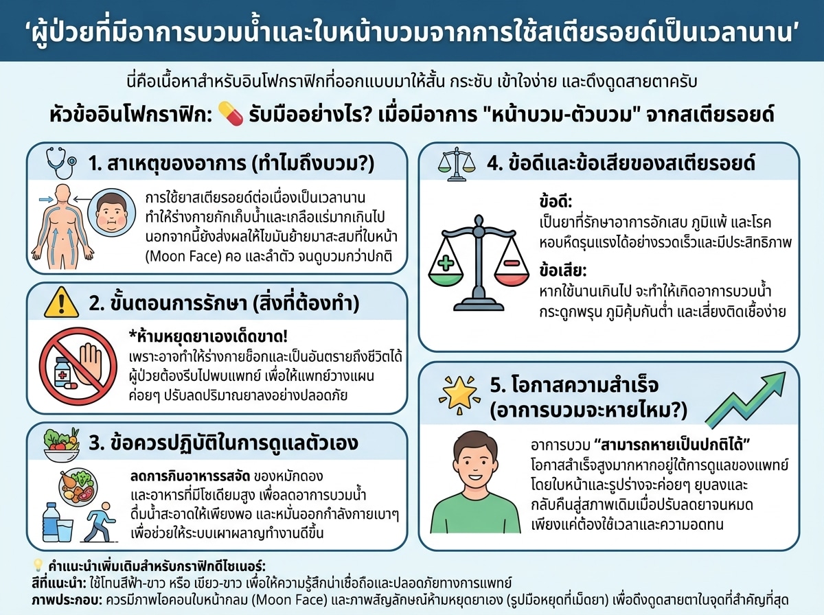 ผู้ป่วยที่มีอาการบวมน้ำและใบหน้าบวมจากการใช้สเตียรอยด์เป็นเวลานาน