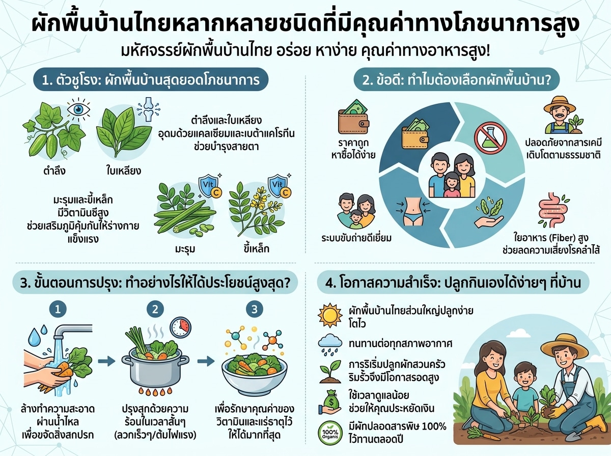 ผักพื้นบ้านไทยหลากหลายชนิดที่มีคุณค่าทางโภชนาการสูง