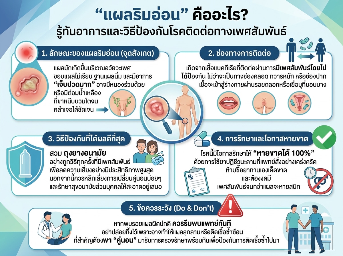รูปภาพแสดงแผลริมอ่อนและวิธีป้องกันโรคติดต่อทางเพศสัมพันธ์