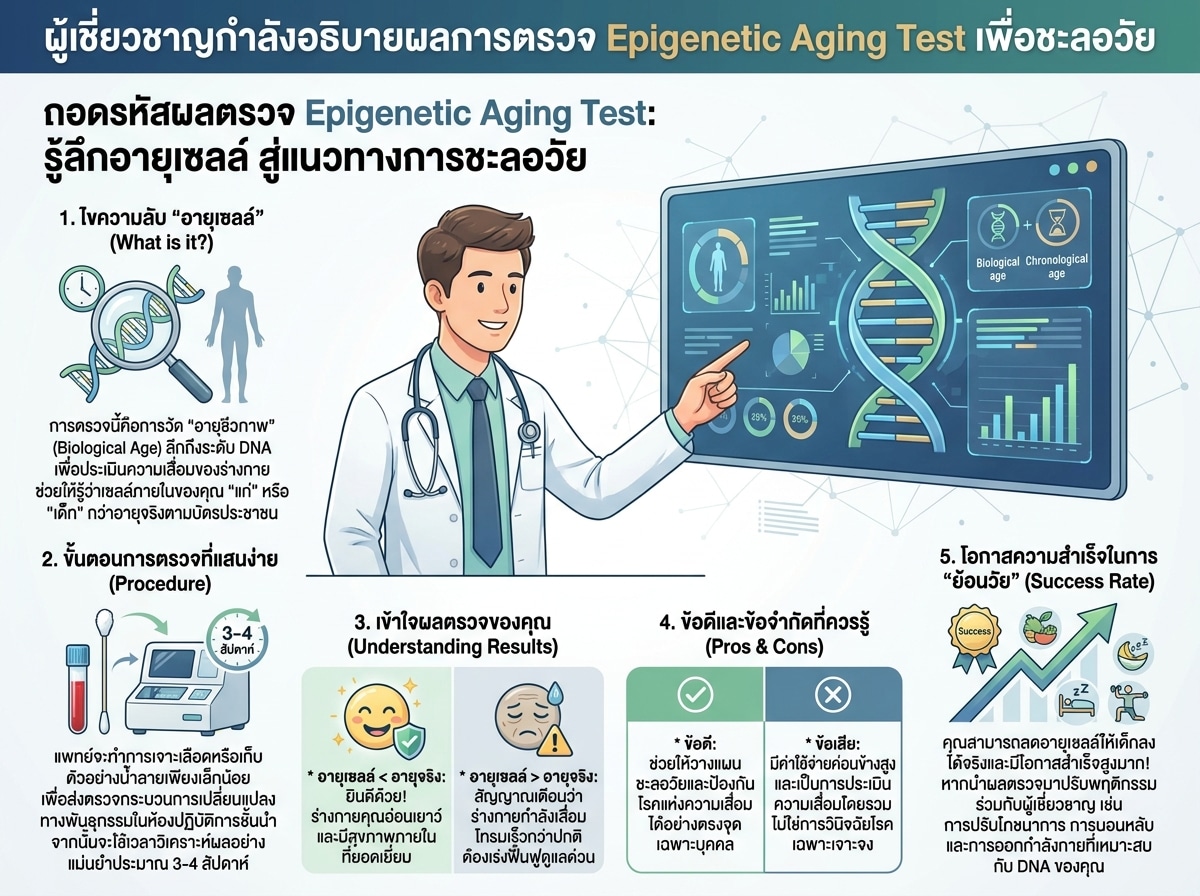 ผู้เชี่ยวชาญกำลังอธิบายผลการตรวจ Epigenetic Aging Test เพื่อชะลอวัย