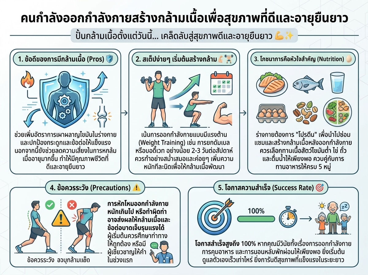 คนกำลังออกกำลังกายสร้างกล้ามเนื้อเพื่อสุขภาพที่ดีและอายุยืนยาว