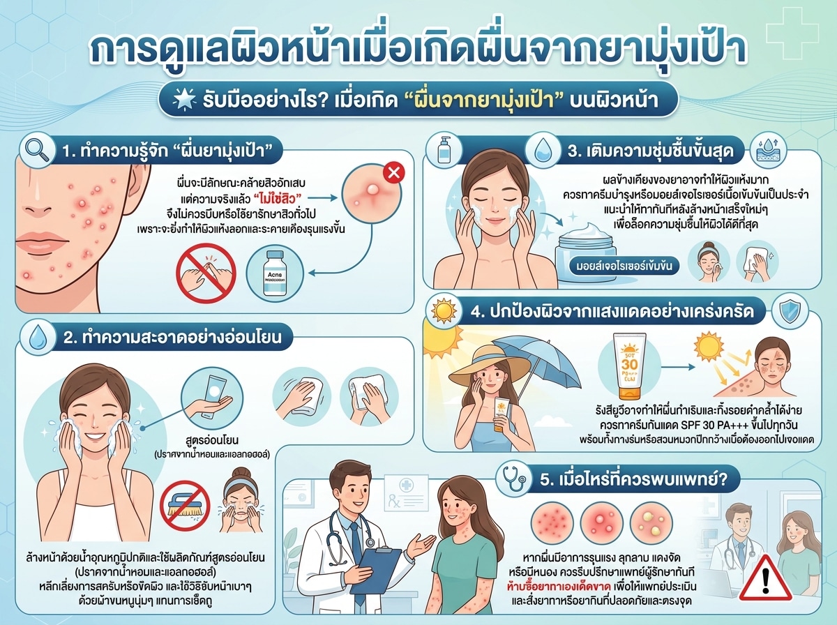 การดูแลผิวหน้าเมื่อเกิดผื่นจากยามุ่งเป้า