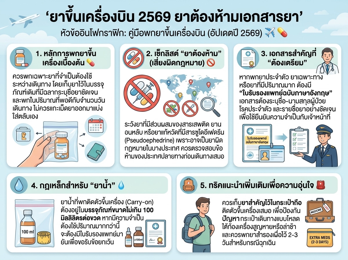 ยาขึ้นเครื่องบิน 2569 ยาต้องห้ามเอกสารยา
