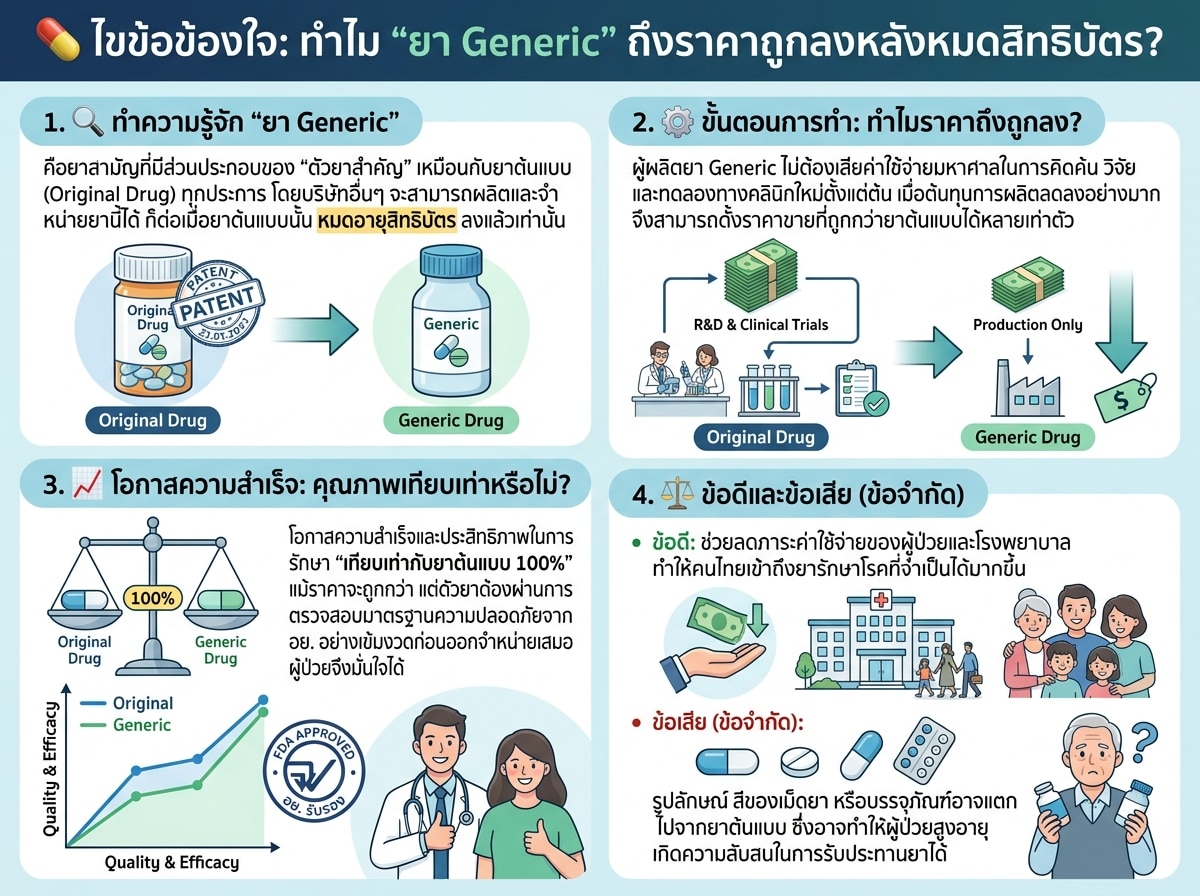 ยา Generic ที่มีราคาถูกลงหลังสิทธิบัตรหมดอายุ