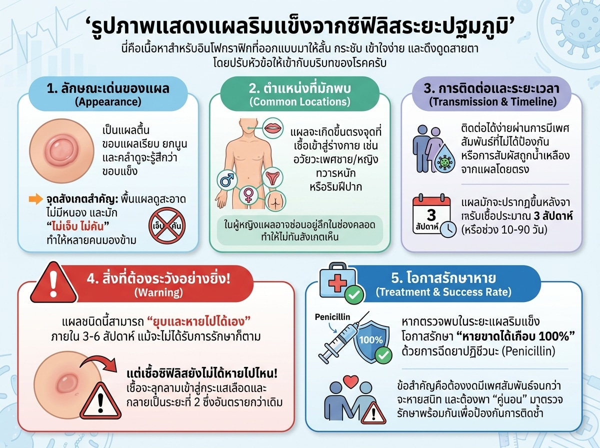 รูปภาพแสดงแผลริมแข็งจากซิฟิลิสระยะปฐมภูมิ