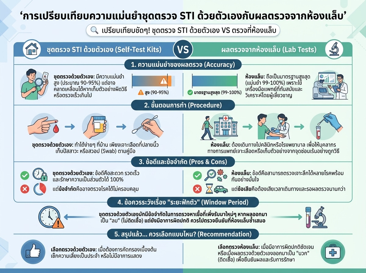 การเปรียบเทียบความแม่นยำชุดตรวจ STI ด้วยตัวเองกับผลตรวจจากห้องแล็บ