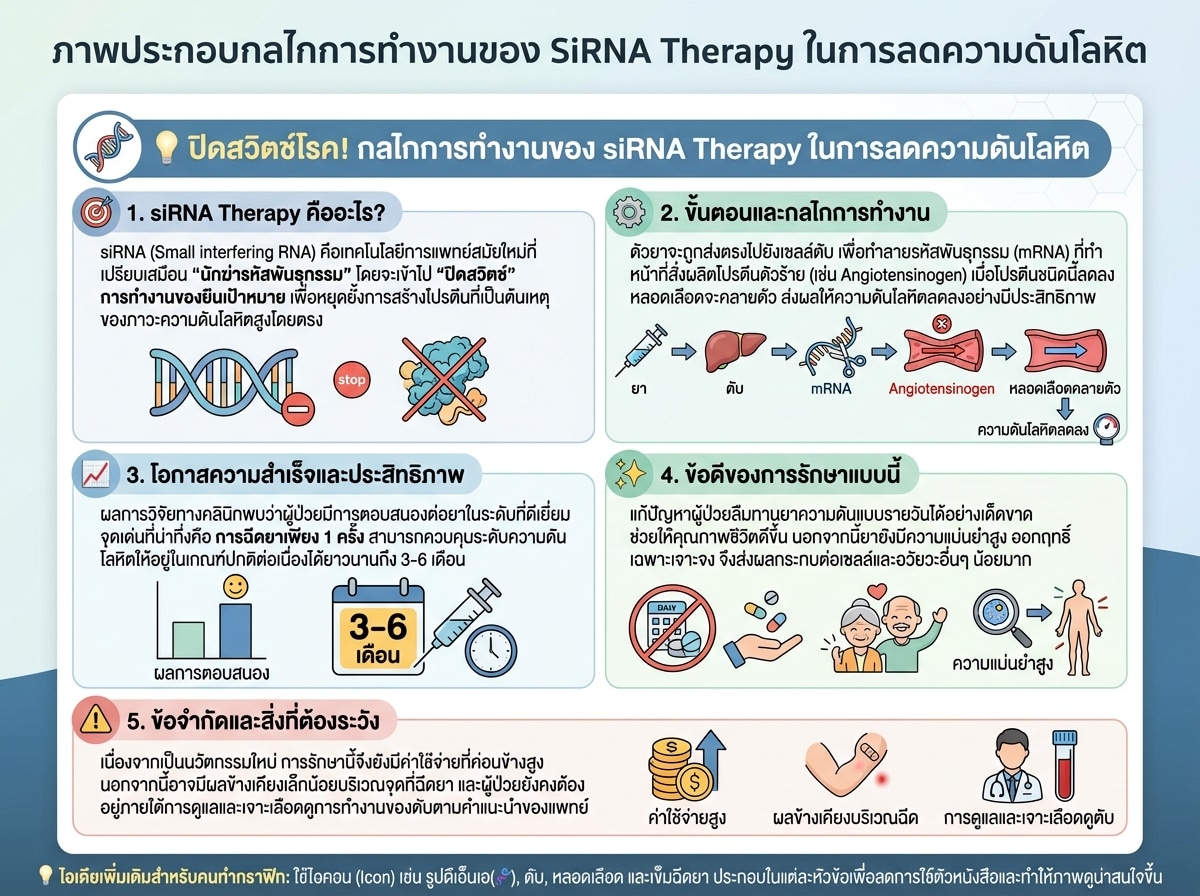 ภาพประกอบกลไกการทำงานของ SiRNA Therapy ในการลดความดันโลหิต