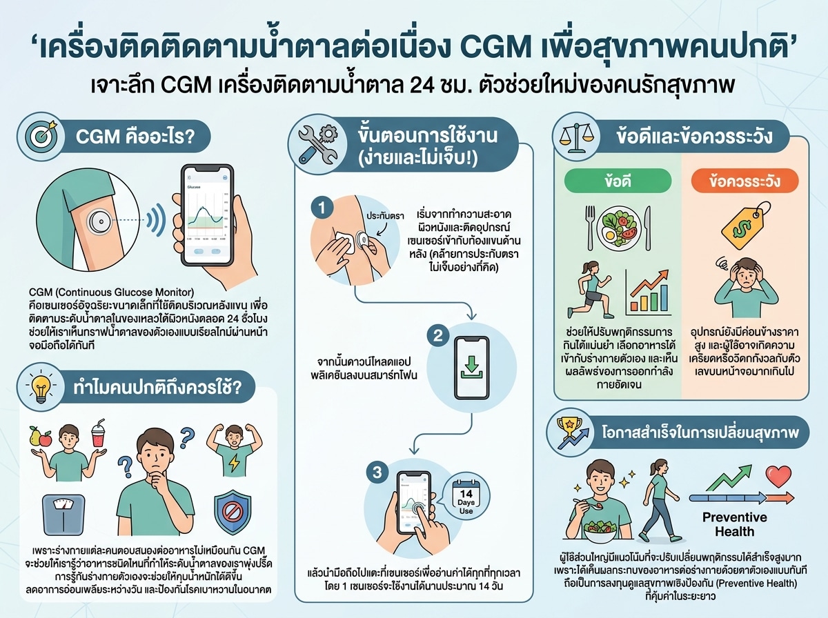 เครื่องติดติดตามน้ำตาลต่อเนื่อง CGM เพื่อสุขภาพคนปกติ