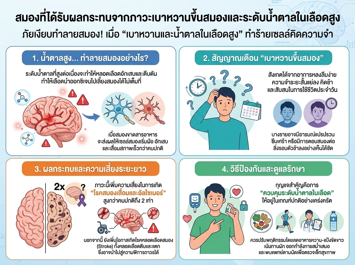 สมองที่ได้รับผลกระทบจากภาวะเบาหวานขึ้นสมองและระดับน้ำตาลในเลือดสูง