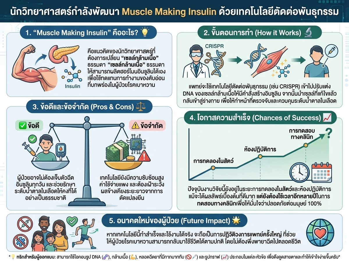 นักวิทยาศาสตร์กำลังพัฒนา Muscle Making Insulin ด้วยเทคโนโลยีตัดต่อพันธุกรรม