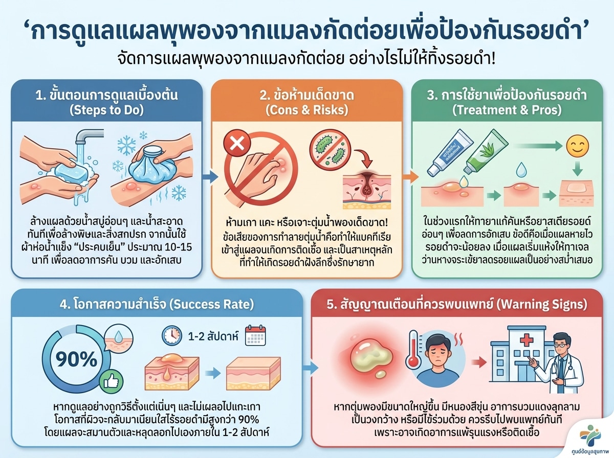 การดูแลแผลพุพองจากแมลงกัดต่อยเพื่อป้องกันรอยดำ