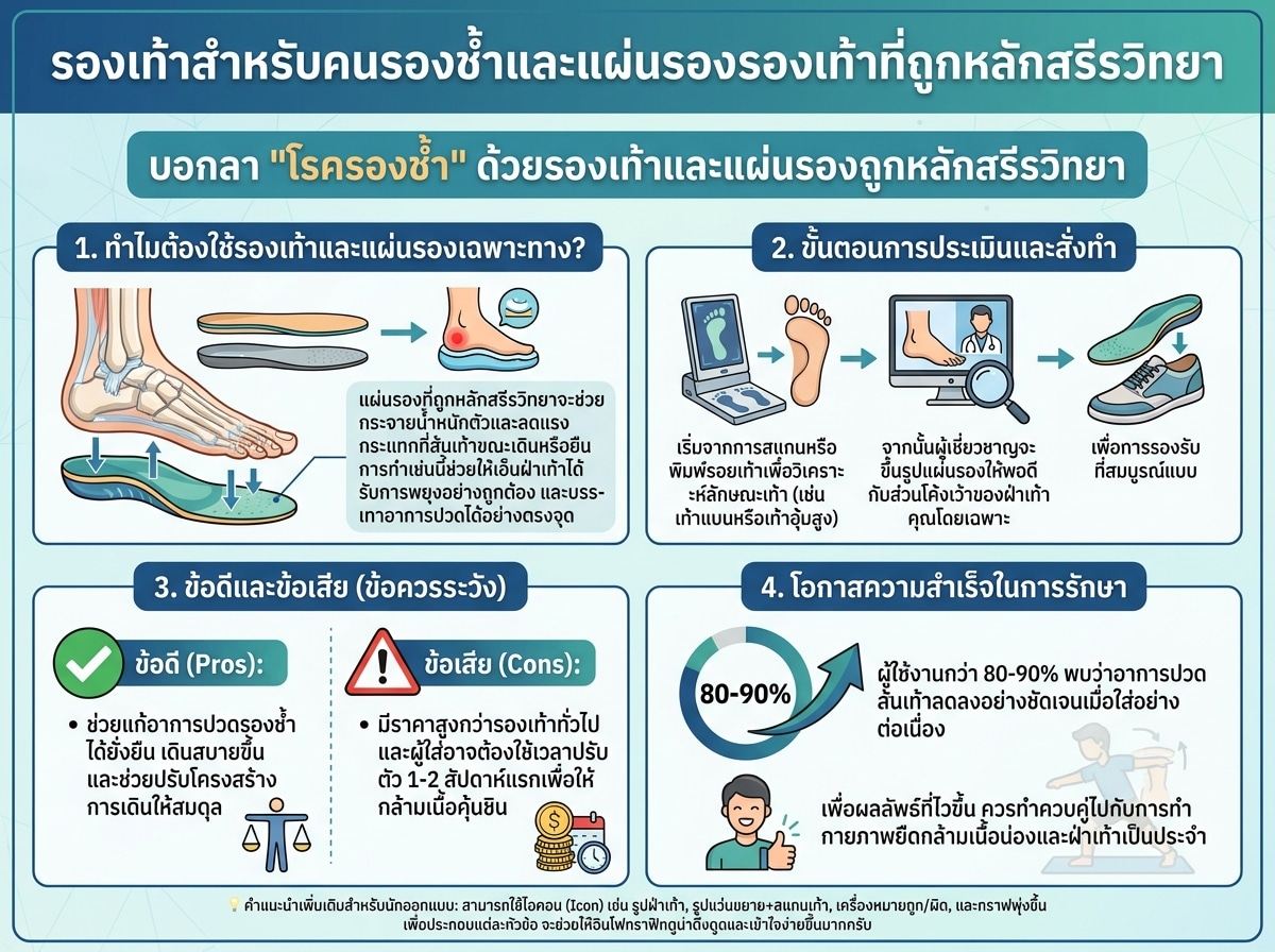 รองเท้าสำหรับคนรองช้ำและแผ่นรองรองเท้าที่ถูกหลักสรีรวิทยา