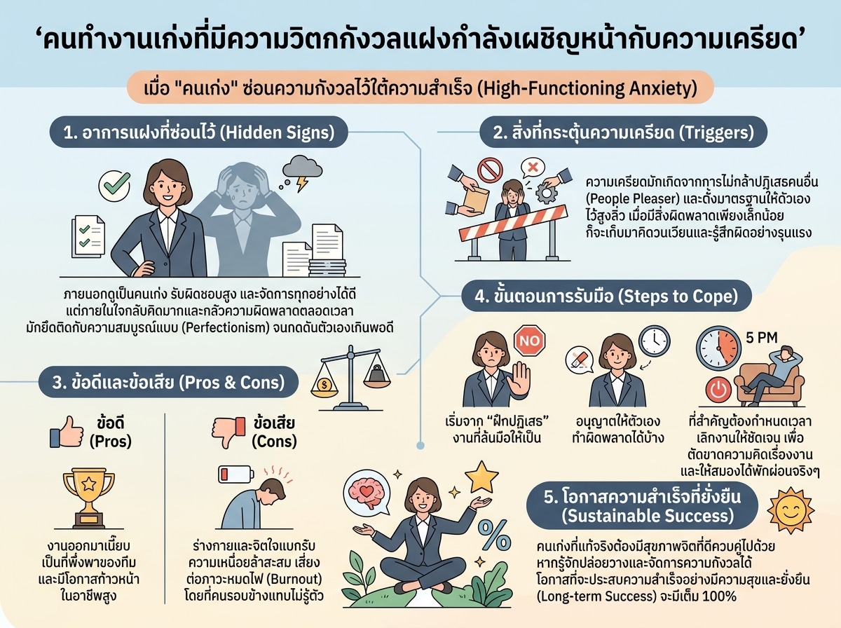 คนทำงานเก่งที่มีความวิตกกังวลแฝงกำลังเผชิญหน้ากับความเครียด