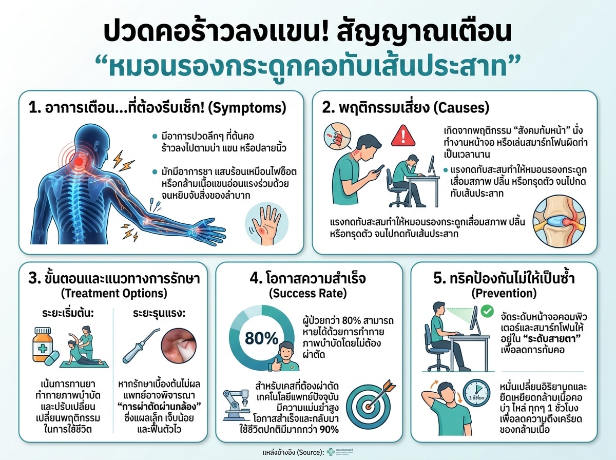 อาการปวดคอร้าวลงแขน สัญญาณหมอนรองกระดูกทับเส้นประสาท