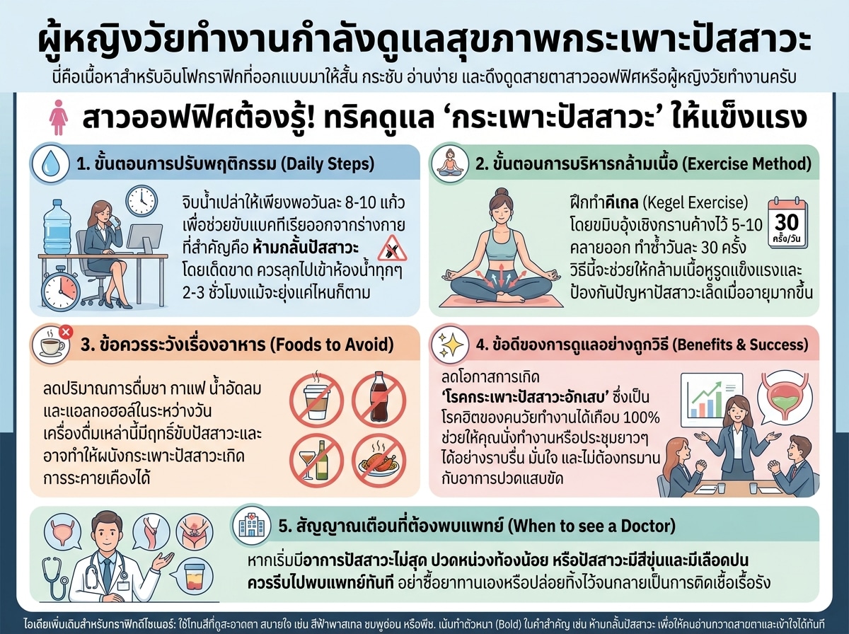 ผู้หญิงวัยทำงานกำลังดูแลสุขภาพกระเพาะปัสสาวะ