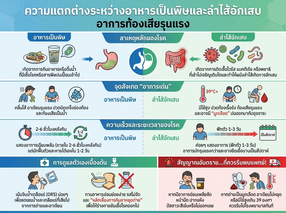 ความแตกต่างระหว่างอาหารเป็นพิษและลำไส้อักเสบ อาการท้องเสียรุนแรง