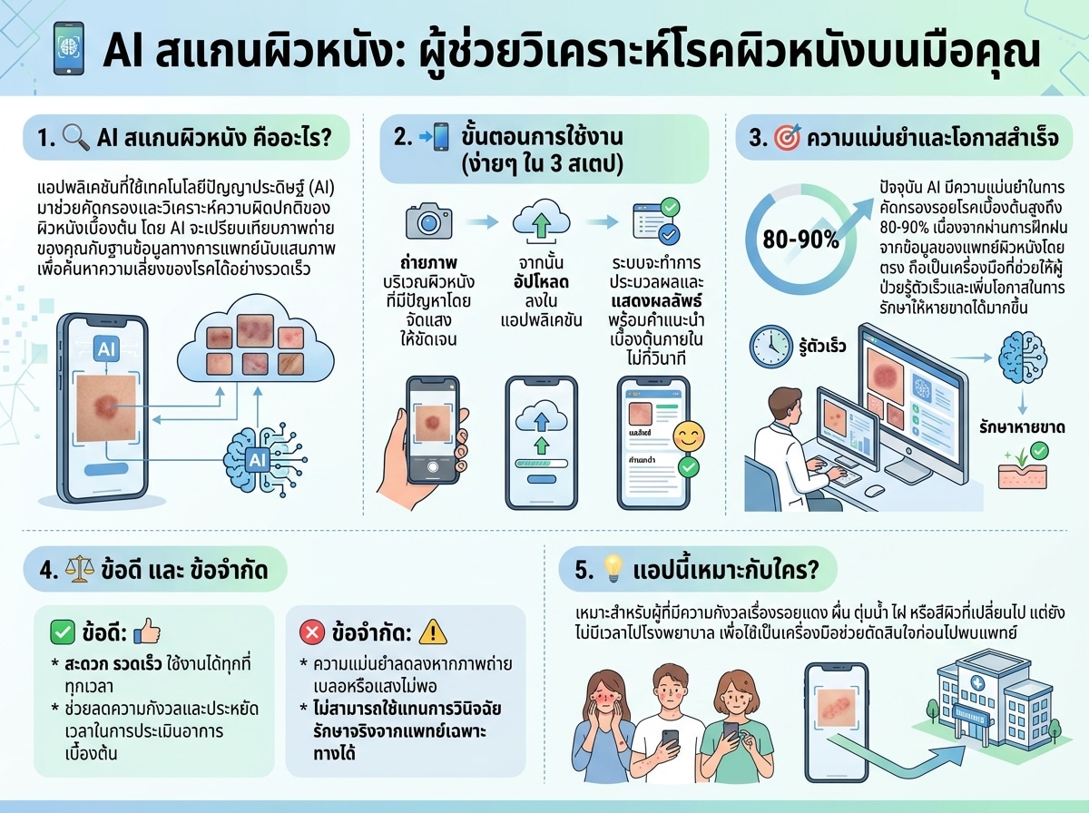 แอปพลิเคชัน AI สแกนผิวหนังช่วยวิเคราะห์โรคผิวหนัง