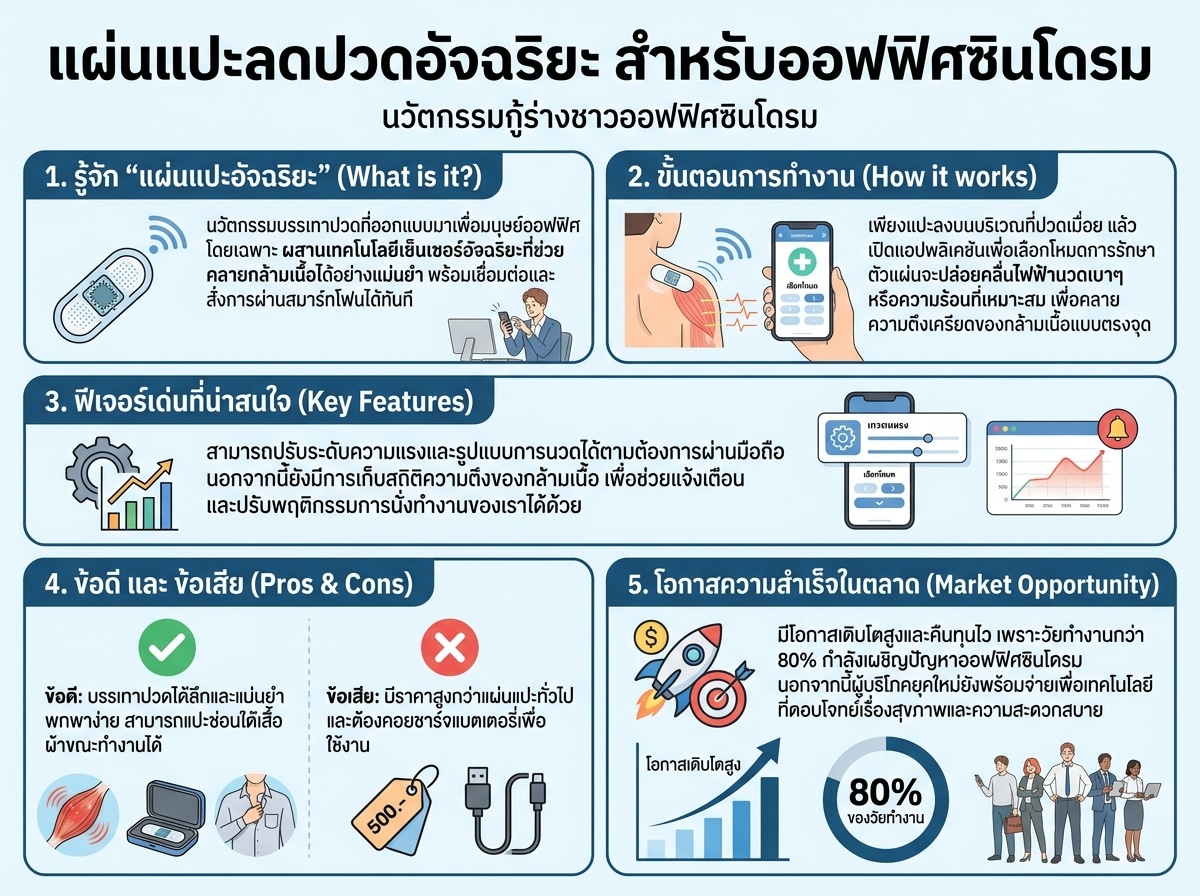 แผ่นแปะลดปวดอัจฉริยะ สำหรับออฟฟิศซินโดรม