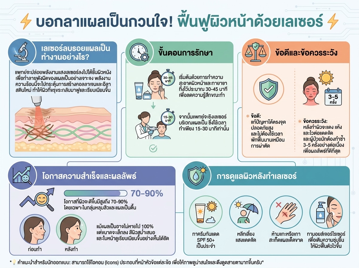 แพทย์กำลังใช้เลเซอร์รักษาแผลเป็นบนใบหน้าผู้ป่วย