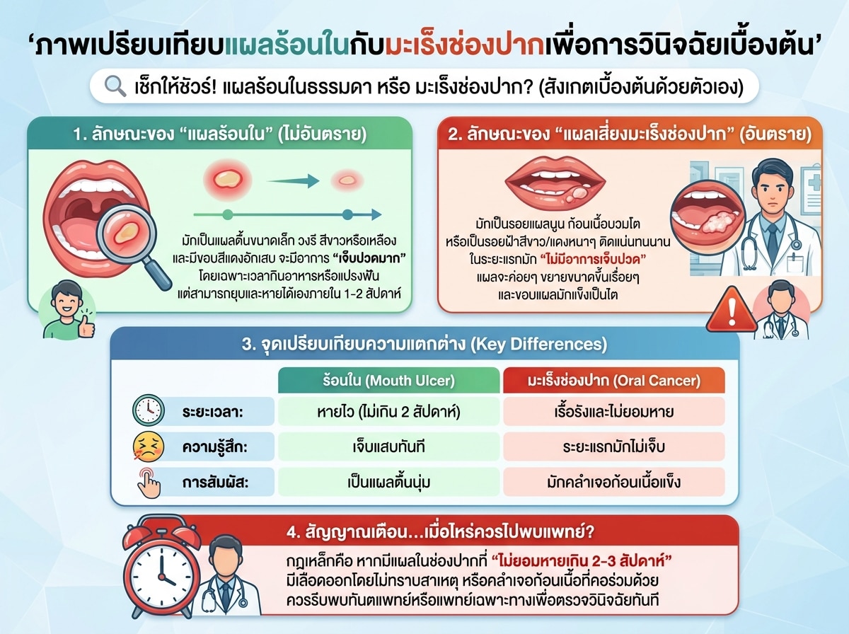 ภาพเปรียบเทียบแผลร้อนในกับมะเร็งช่องปากเพื่อการวินิจฉัยเบื้องต้น