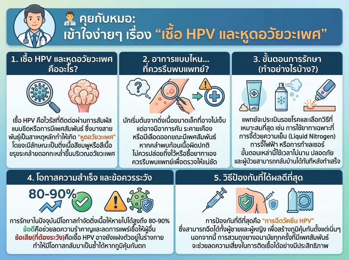 แพทย์กำลังอธิบายเกี่ยวกับเชื้อ HPV และหูดอวัยวะเพศ