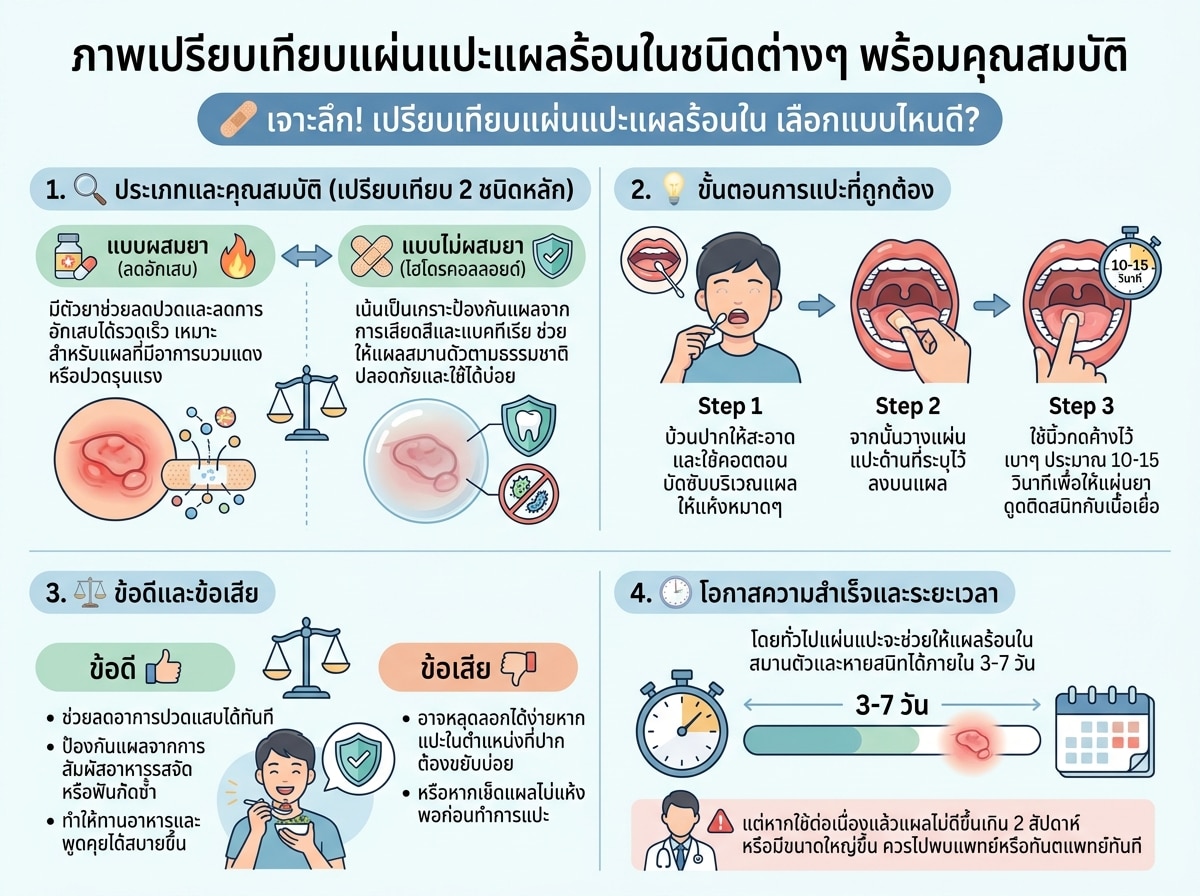 ภาพเปรียบเทียบแผ่นแปะแผลร้อนในชนิดต่างๆ พร้อมคุณสมบัติ