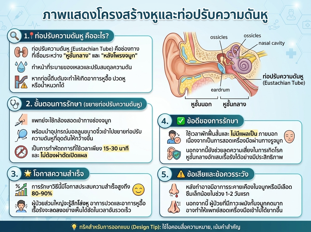 ภาพแสดงโครงสร้างหูและท่อปรับความดันหู
