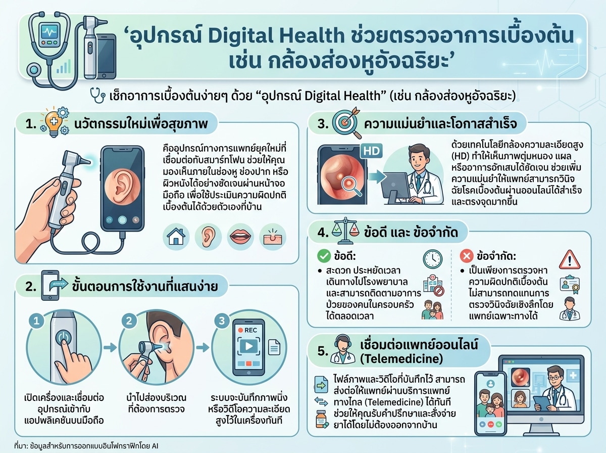 อุปกรณ์ Digital Health ช่วยตรวจอาการเบื้องต้น เช่น กล้องส่องหูอัจฉริยะ