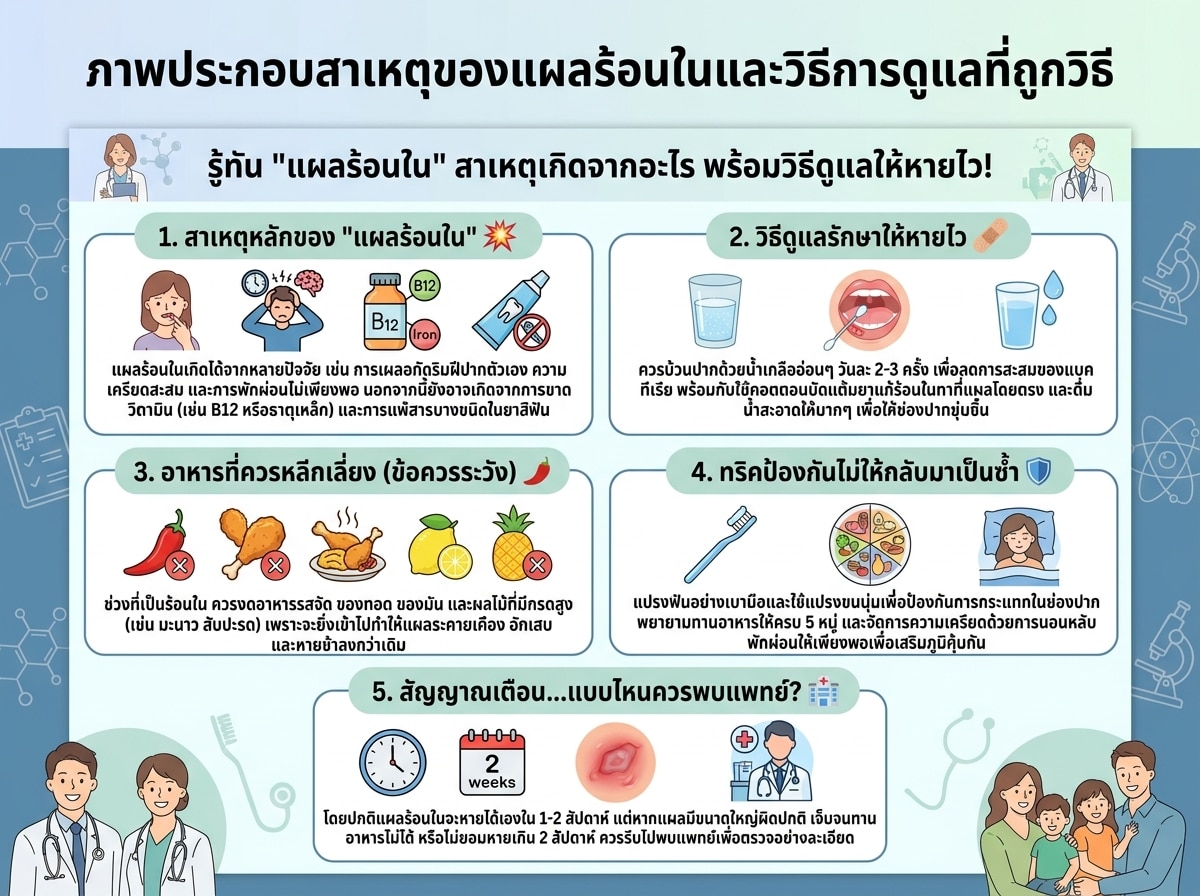 ภาพประกอบสาเหตุของแผลร้อนในและวิธีการดูแลที่ถูกวิธี