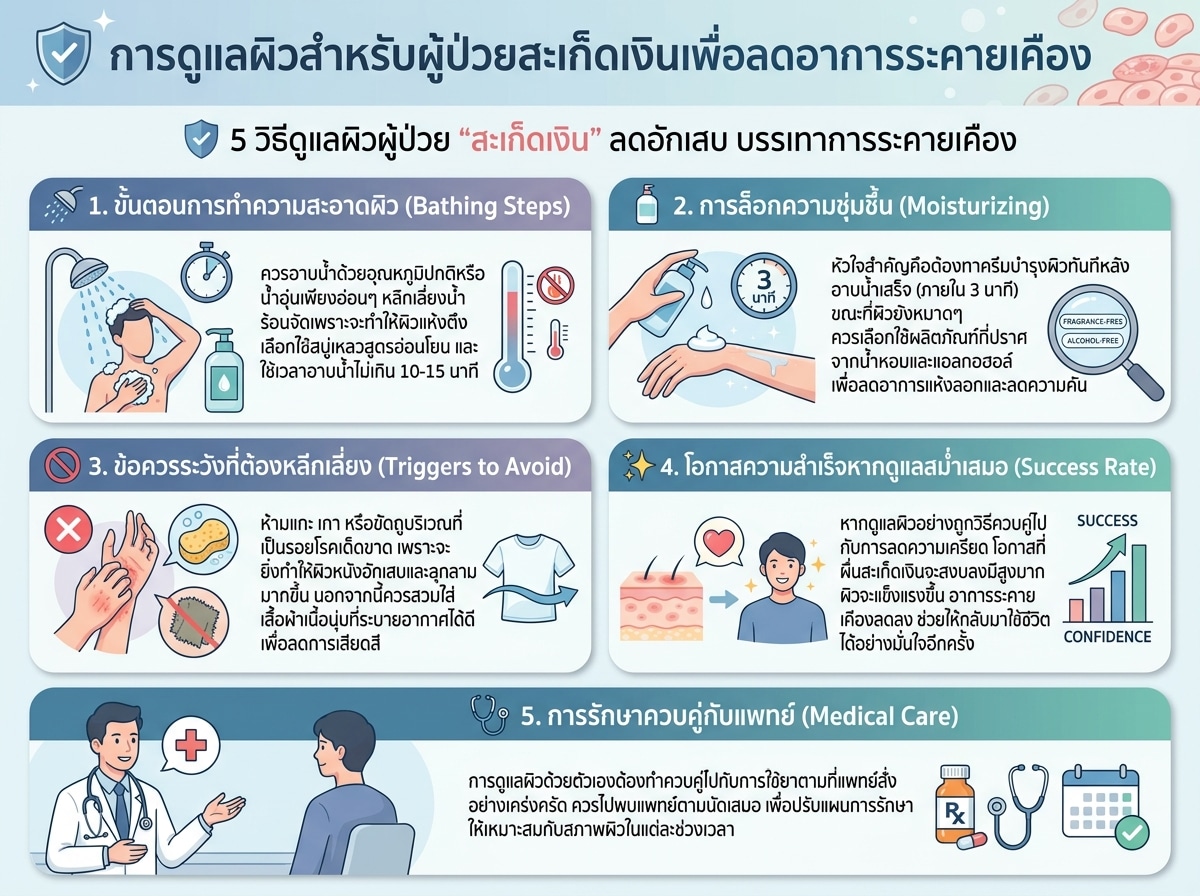 การดูแลผิวสำหรับผู้ป่วยสะเก็ดเงินเพื่อลดอาการระคายเคือง