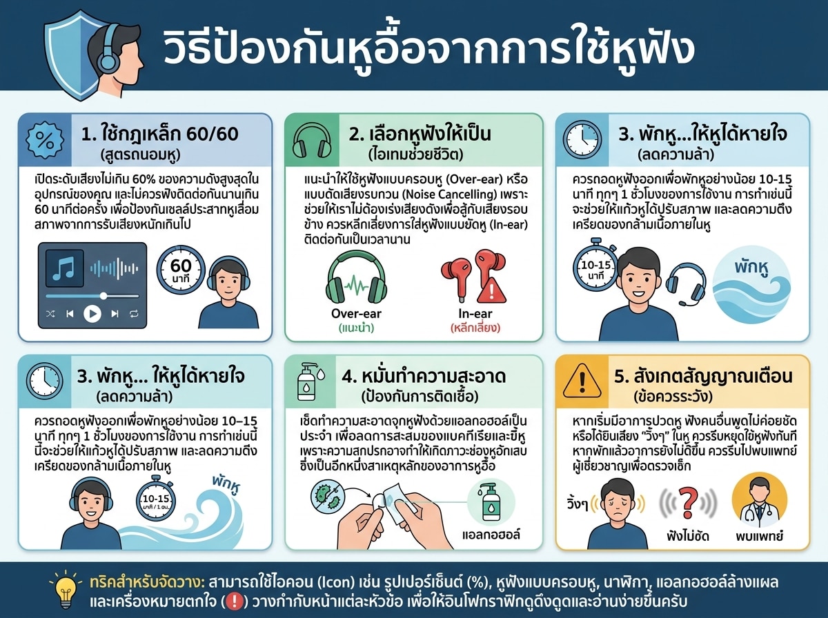 วิธีป้องกันหูอื้อจากการใช้หูฟัง