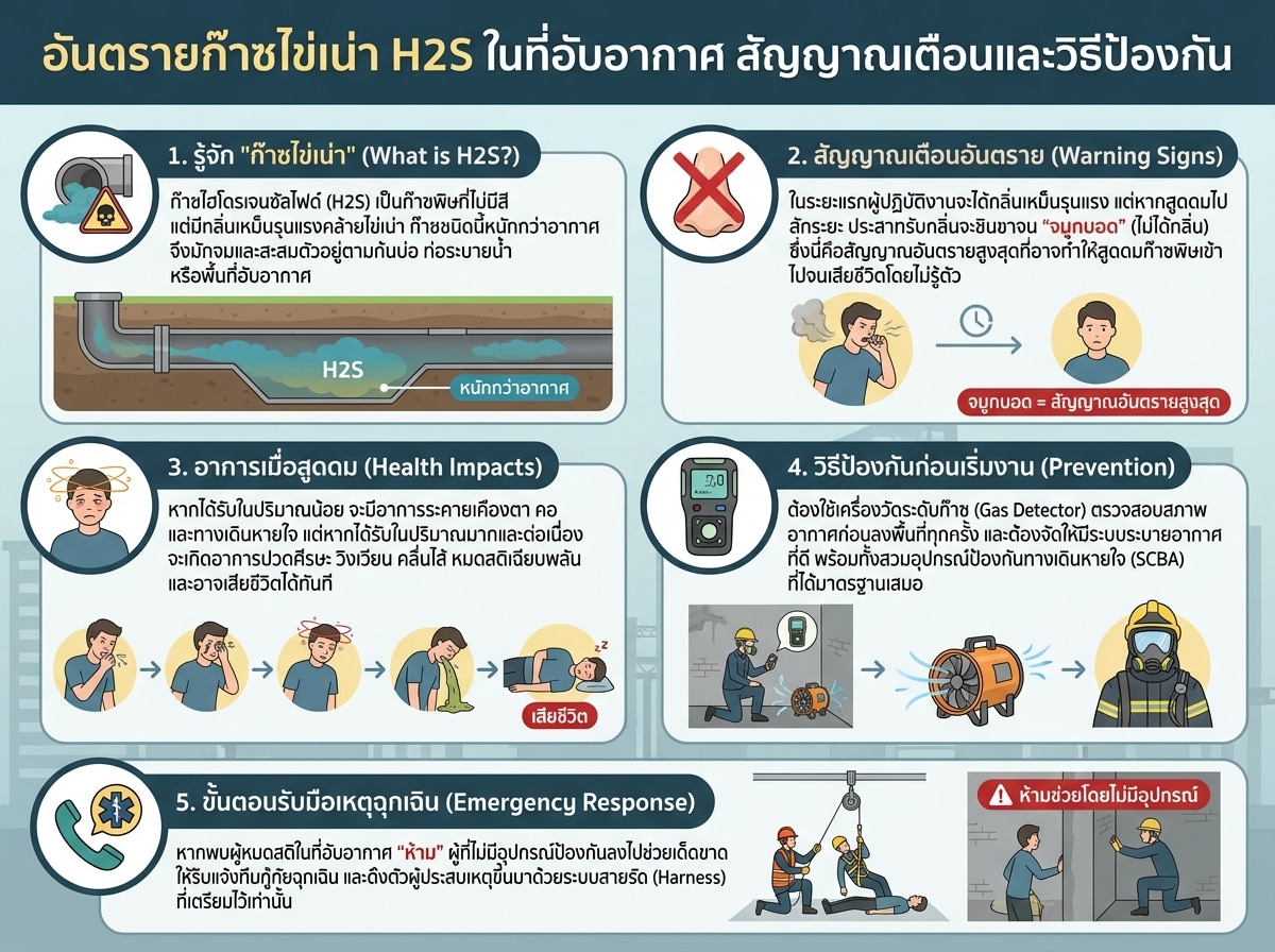 อันตรายก๊าซไข่เน่า H2S ในที่อับอากาศ สัญญาณเตือนและวิธีป้องกัน