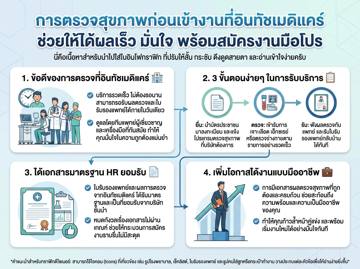 การตรวจสุขภาพก่อนเข้างานที่อินทัชเมดิแคร์ ช่วยให้ได้ผลเร็ว มั่นใจ พร้อมสมัครงานมือโปร