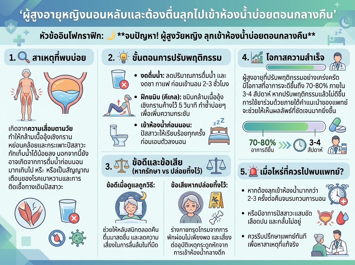 ผู้สูงอายุหญิงนอนหลับและต้องตื่นลุกไปเข้าห้องน้ำบ่อยตอนกลางคืน