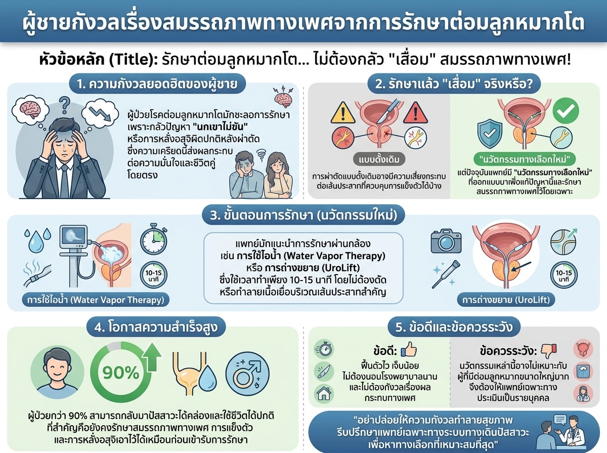 ผู้ชายกังวลเรื่องสมรรถภาพทางเพศจากการรักษาต่อมลูกหมากโต