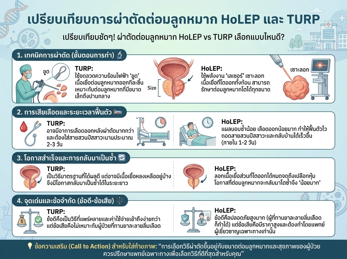 เปรียบเทียบการผ่าตัดต่อมลูกหมาก HoLEP และ TURP