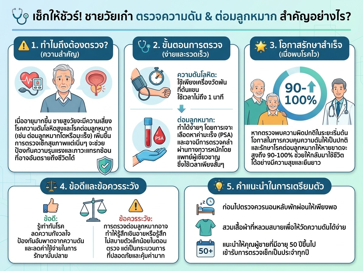 ชายสูงอายุตรวจสุขภาพความดันโลหิตและต่อมลูกหมาก