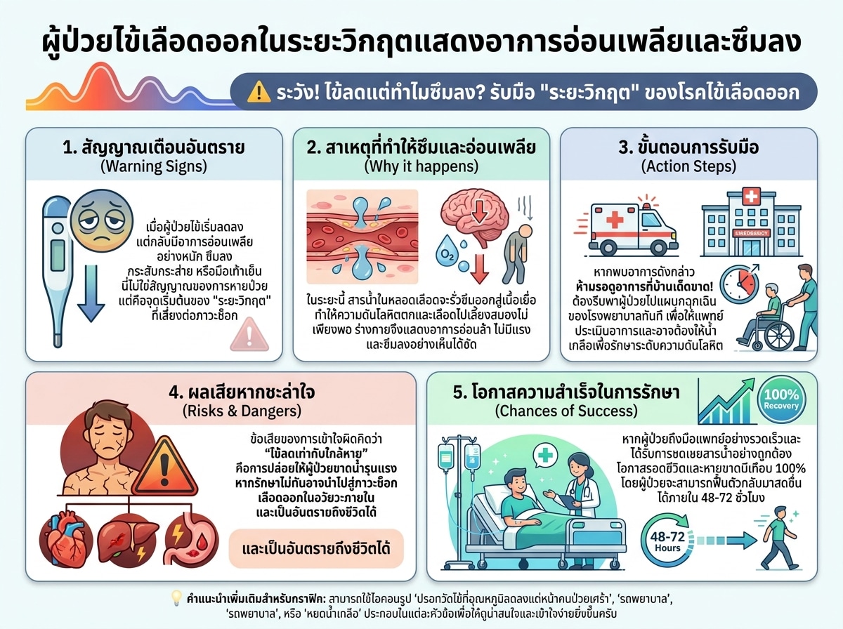 ผู้ป่วยไข้เลือดออกในระยะวิกฤตแสดงอาการอ่อนเพลียและซึมลง
