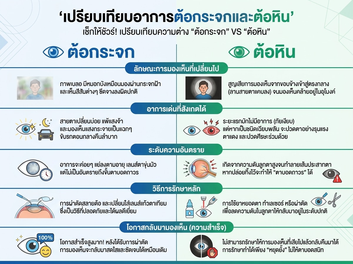 เปรียบเทียบอาการต้อกระจกและต้อหิน