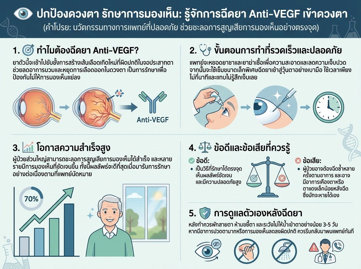 แพทย์กำลังฉีดยา Anti-VEGF เข้าดวงตาด้วยความระมัดระวัง เพื่อรักษาการมองเห็น