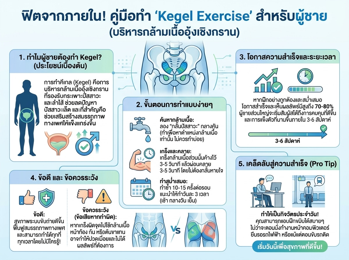 ผู้ชายกำลังทำ Kegel Exercise บริหารกล้ามเนื้ออุ้งเชิงกราน
